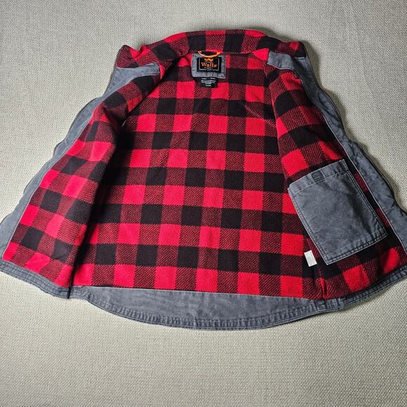 Mens Rugged Canvas Wahl's Navy Outdoor Work Vest with Soft Buffalo Check Lining - Picture 8 of 11